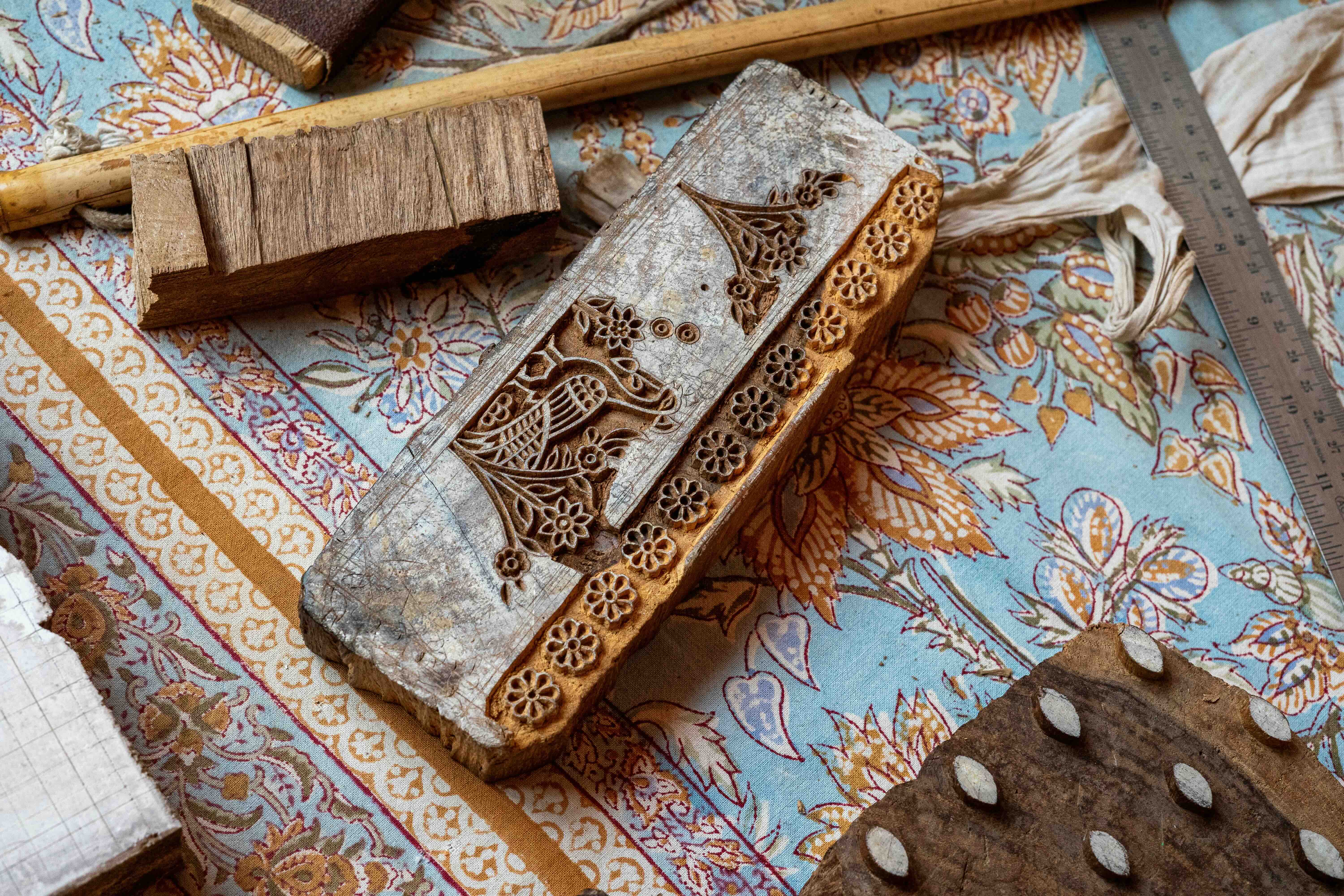 Hand-carved wooden printing blocks